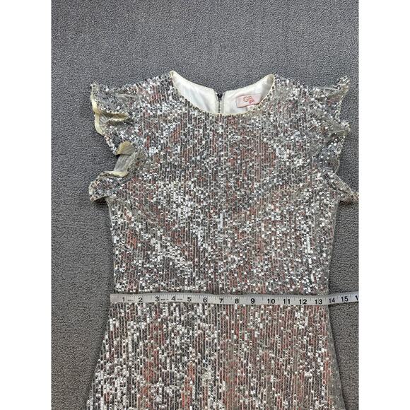 GB Girls Dress Silver Sequin Mini Flutter Sleeve Size 16 - Picture 6 of 7